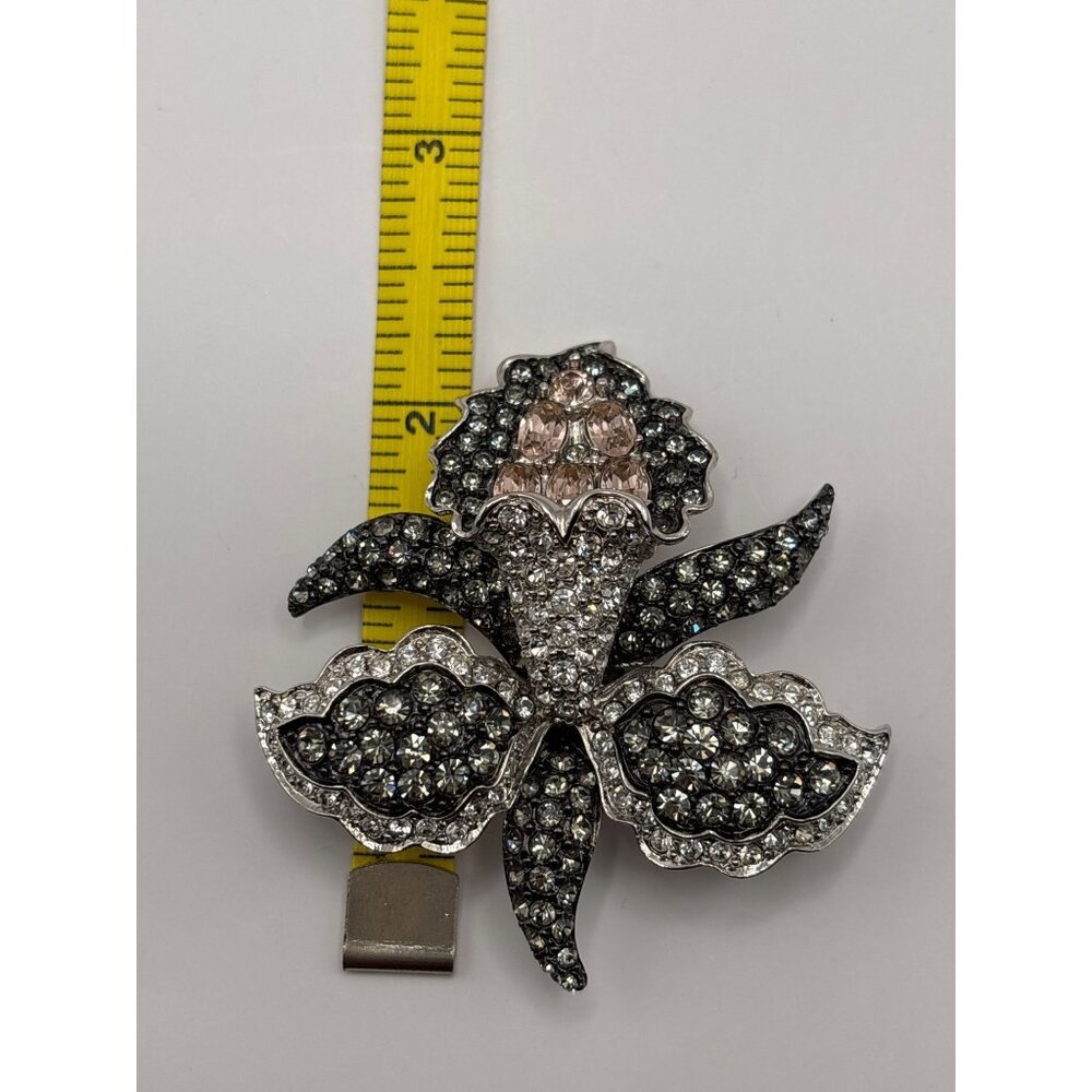 Nolan Miller Vintage Mythical Orchid Brooch Pin Black Pink Clear Rhinestones - Picture 7 of 7
